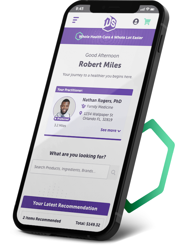 An iPhone displaying the Wholescripts.com patient homepage